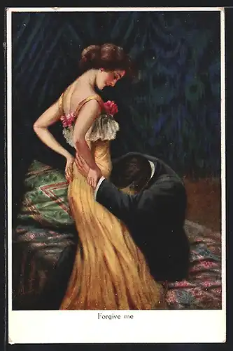 Künstler-AK Bill Fisher: Trauriger Mann bittet seine Liebste um Verzeihung