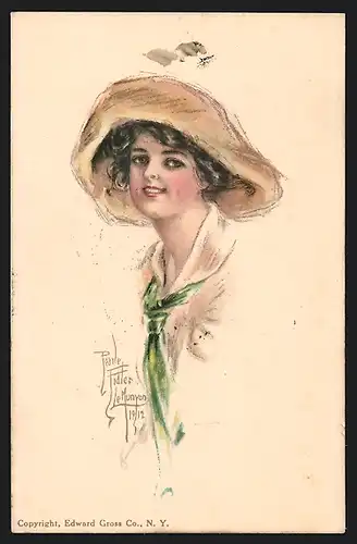 Künstler-AK Alice Luella Fidler: American Girl No. 27, Mädchen mit Strohhut