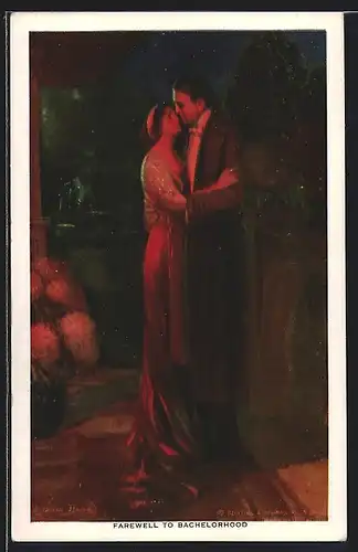 Künstler-AK Alfred James Dewey: Farewell to Bachelorhood, Liebespaar umarmt sich