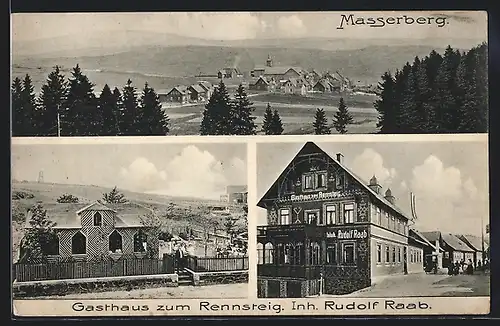 AK Masserberg, Gasthaus zum Rennsteig, Inh. Rudolf Raab, Gesamtansicht