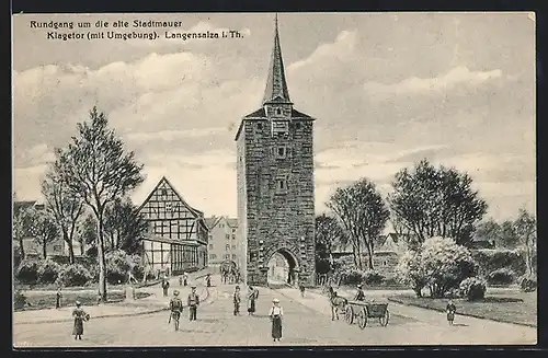 AK Langensalza, Klagetor mit Umgebung, Pferdegespann