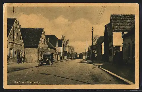 AK Wenzendorf, Strassenpartie im Ort mit Gasthaus Otto Stiller