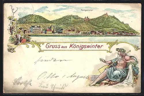 Lithographie Königswinter / Rhein, Gesamtansicht