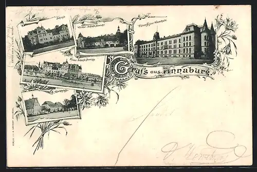 AK Annaburg / Halle, Marktplatz, Unteroffizier-Vorschule, Schloss