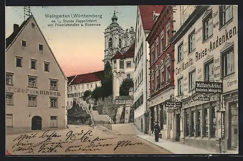 AK Weingarten / Württemberg, Gasthof zum Hirschen und Handlung v. Carl Kamitz