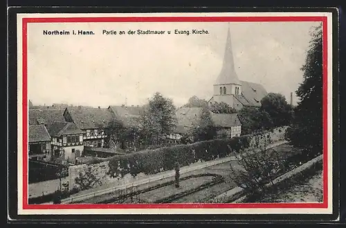 AK Northeim i. Hann., Stadtmauer und Evang. Kirche