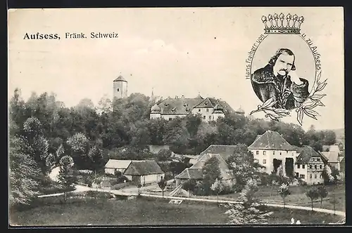 AK Aufsess, Fränk. Schweiz, Ortsansicht mit Häusern und Kirche, Hans Freiherr von u. zu Aufsess