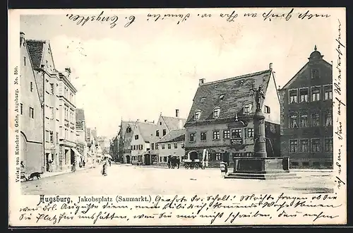 AK Augsburg, Strassenpartie am Jakobsplatz, Saumarkt