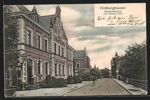 AK Hildburghausen, Bernhardstrasse mit Kaiserl. Post