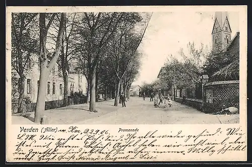 AK Verden / Aller, Promenade mit Passanten