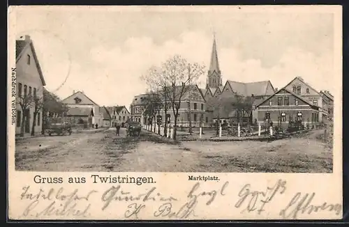 AK Twistringen, Marktplatz mit Kirche im Hintergrund