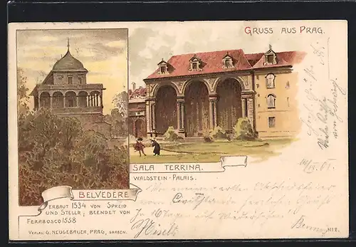 Lithographie Prag / Praha, Belvedere, Sala Terrina, Valdstynsky Palac