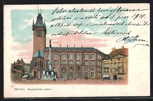 Lithographie Prag / Praha, Staromestská radnice