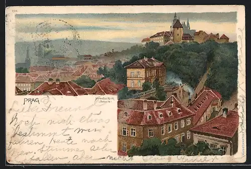 Lithographie Prag / Praha-Hradcany, Blick über den Stadtteil