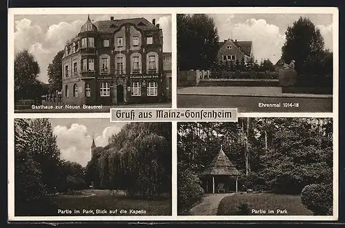 AK Mainz-Gonsenheim, Gasthaus zur Neuen Brauerei, Ehrenmal 1914-18