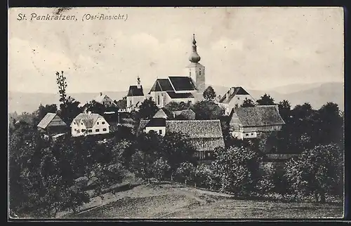 AK Gratwein-Strassengel, St. Pankrazen, Ost-Ortsansicht mit Kirche