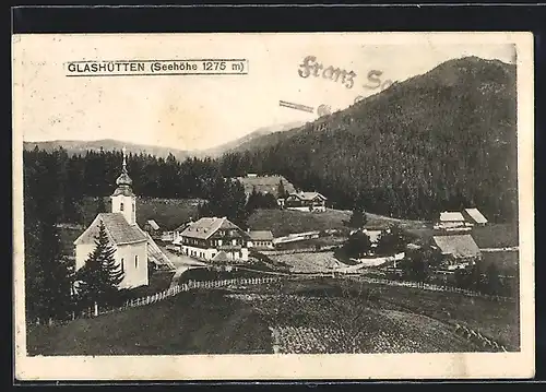 AK Bad Schwanberg, Glashütten mit Kirche aus der Vogelschau