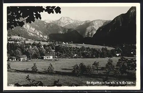 AK Bad Goisern, St. Agatha und Sarstein aus der Vogelschau