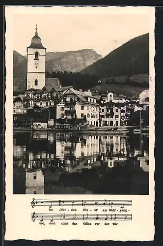 AK St. Wolfgang, Blick über den See zum Ort mit dem Hotel zum Weissen Rössl