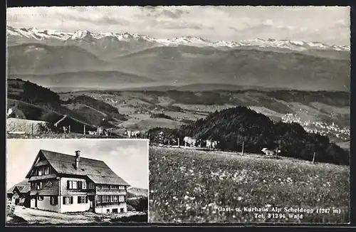 AK Wald, Gast- und Kurhaus Alp Scheidegg, Ortsansicht mit Gipfelpanorama