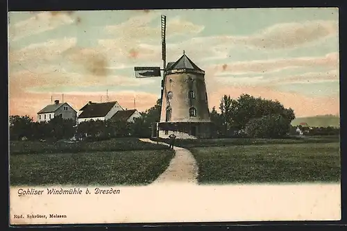 AK Gohlis, Blick zur Gohliser Windmühle