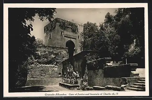 AK Granada, Alhambra, Gate of Justice and fountain of Charles the V.