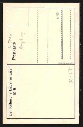 Künstler-AK Köln, Der Kölnische Bauer in Eisen 1915, Nagelung