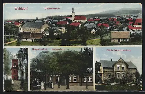 AK Walddorf, Berggasthaus Kottmarberg, Städtische Forstverwaltung, Turm