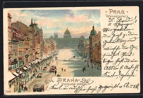 Lithographie Prag / Praha, Václavské námesti