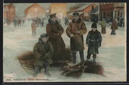 AK Russische Besenhändler auf der Strasse