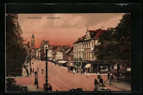 AK Crefeld, Blick in die Rheinstrasse