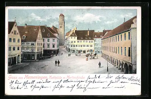 AK Memmingen, Marktplatz mit Martinskirche