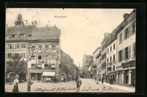 AK Konstanz, Strassenpartie mit Gasthof Barbarossa