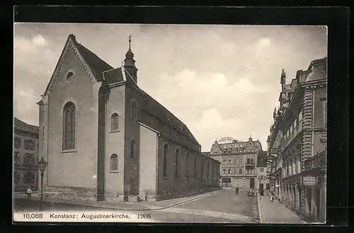 AK Konstanz, Augustinerkirche mit Strassenpartie