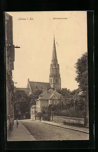 AK Löbau, Blick in die Blumenstrasse