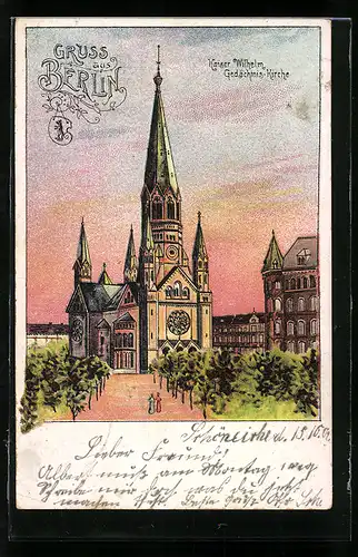 Lithographie Berlin-Charlottenburg, Kaiser Wilhelm Gedächtnis-Kirche