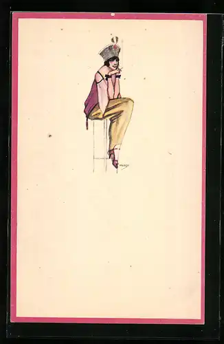 Künstler-AK sign. Fredy: Elegante Dame mit Hut