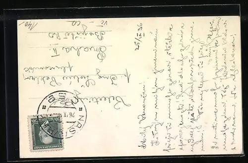 AK Nasavrky, Ortspartie mit Denkmal