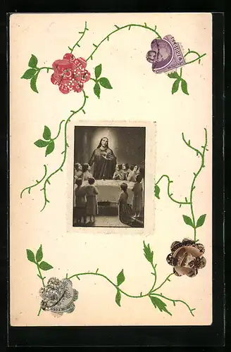 AK Briefmarke mit Jesus Christus, Briefmarkencollage