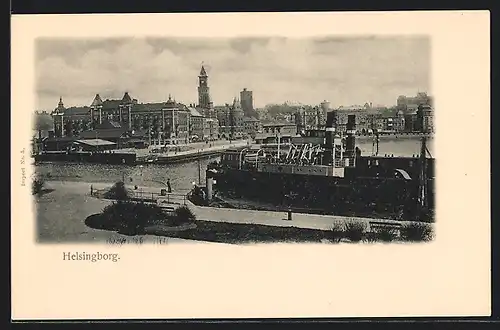 AK Helsingborg, Ortsansicht mit Schiff