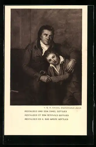 Künstler-AK Bundesfeuer 1914, Pestalozzi und sein Enkel Gottlieb