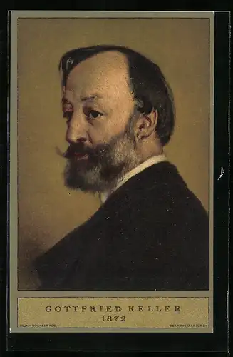 AK Schweizer Bundesfeier 1919, Portrait Gottfried Kellers 1872