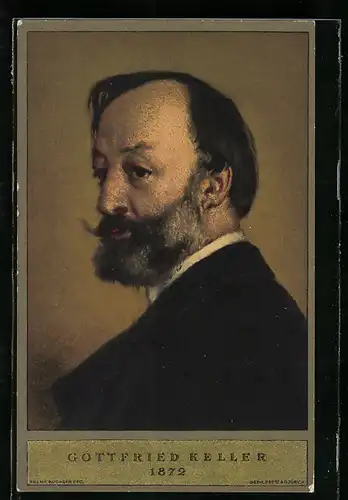 AK Schweizer Bundesfeier 1919, Portrait Gottfried Kellers 1872
