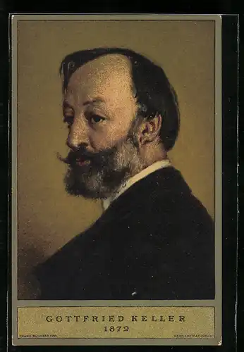 AK Schweizer Bundesfeier 1919, Portrait Gottfried Kellers 1872