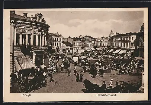 AK Ploesti, Gemüsemarkt aus der Vogelschau