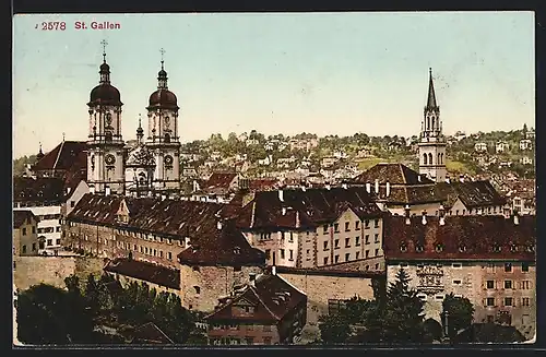 AK St. Gallen, Ortsansicht mit Kirche
