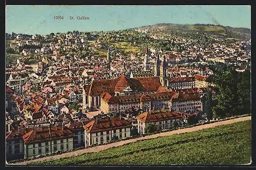 AK St. Gallen, Blick auf Ort und Kirchplatz
