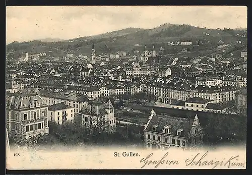 AK St. Gallen, Blick auf Ort und Bahnhof
