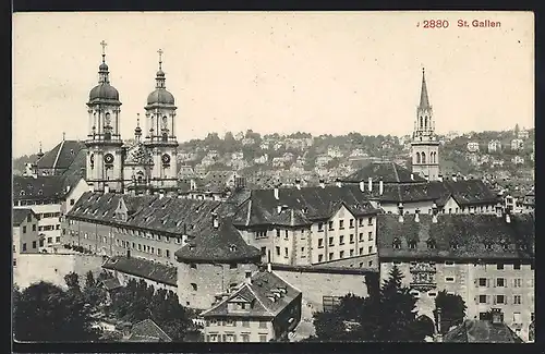 AK St. Gallen, Ortspartie mit Kloster