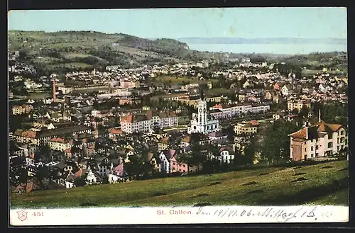 AK St. Gallen, Blick über Ort und Klosterkirche